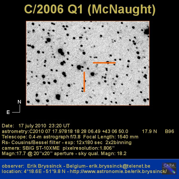 comet C/2006 Q1 (McNAUGHT) on 17 july 2010, Erik Bryssinck, BRIXIIS Observatory