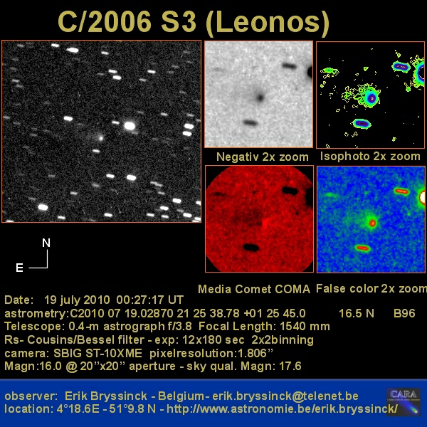 comet C/2006 S3 (LONEOS) on 19 july 2010, Erik Bryssinck, BRIXIIS Observatory